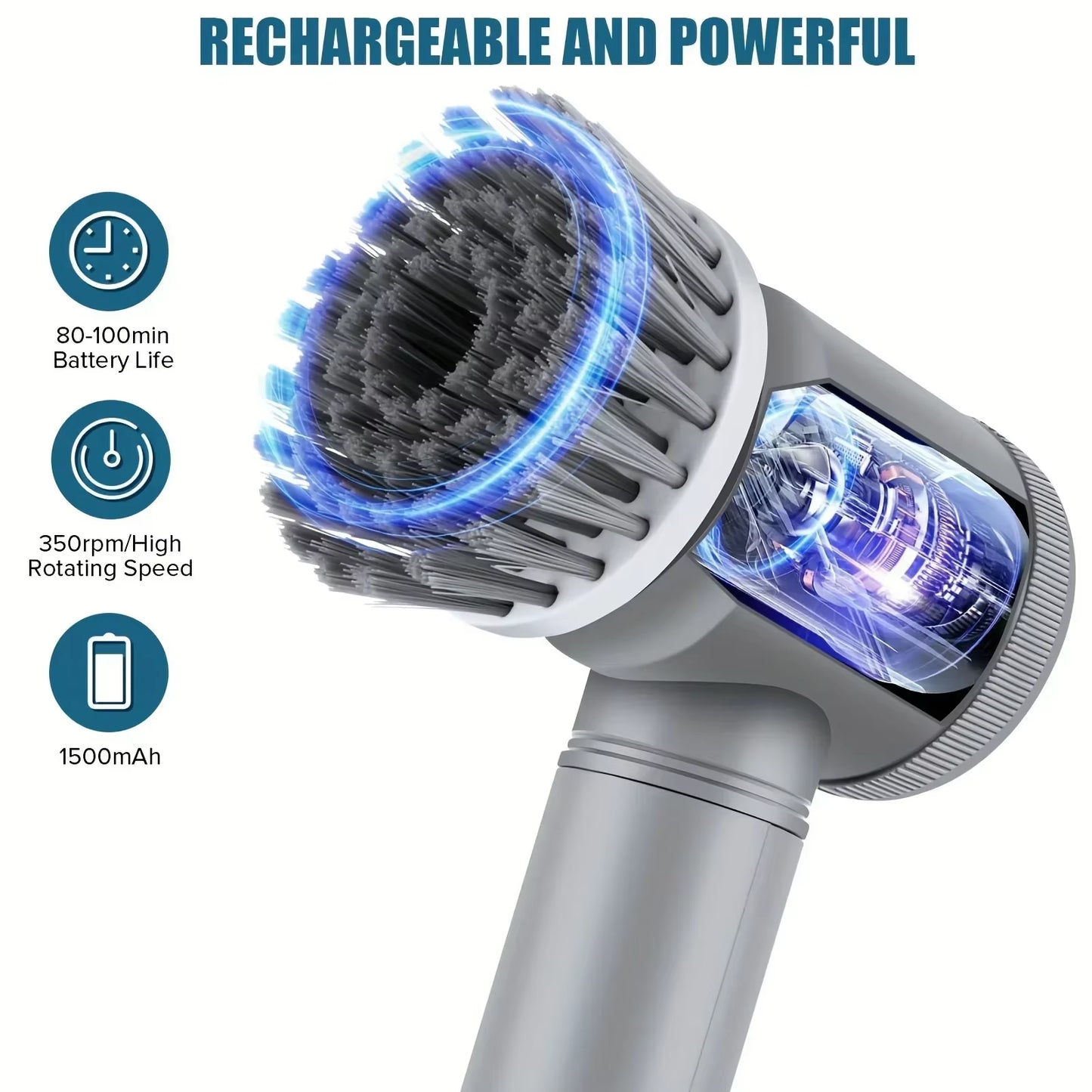Electric Spin Scrubber – Cordless Cleaning Brush with 6 Replaceable Heads