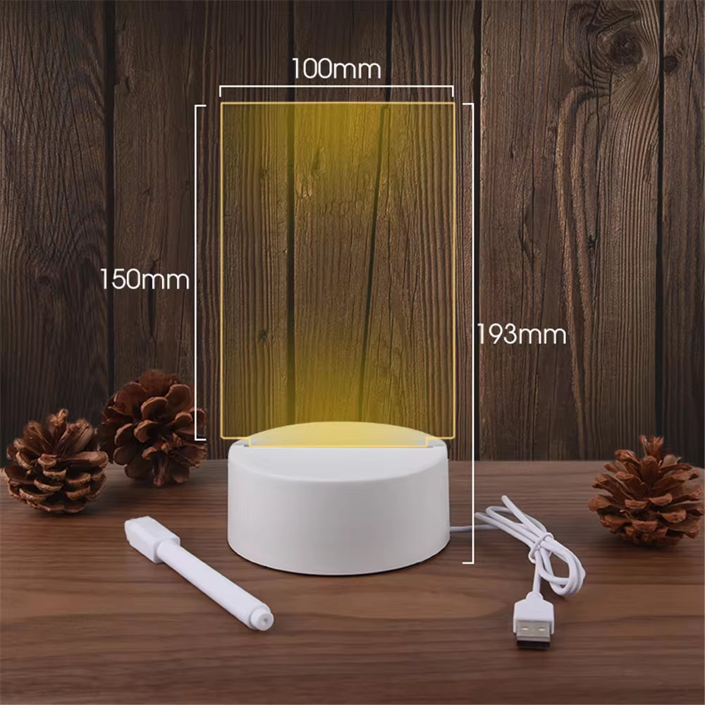 LED Message Board Night Light β USB Acrylic Lamp with Erasable Writing Surface