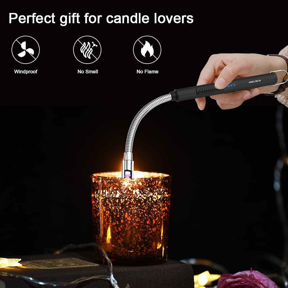 Rechargeable USB Electric Arc Lighter – Windproof Plasma Candle & BBQ Lighter (Black)