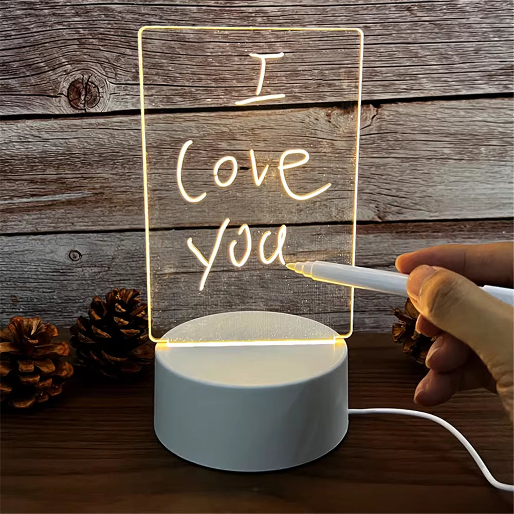 LED Message Board Night Light β USB Acrylic Lamp with Erasable Writing Surface