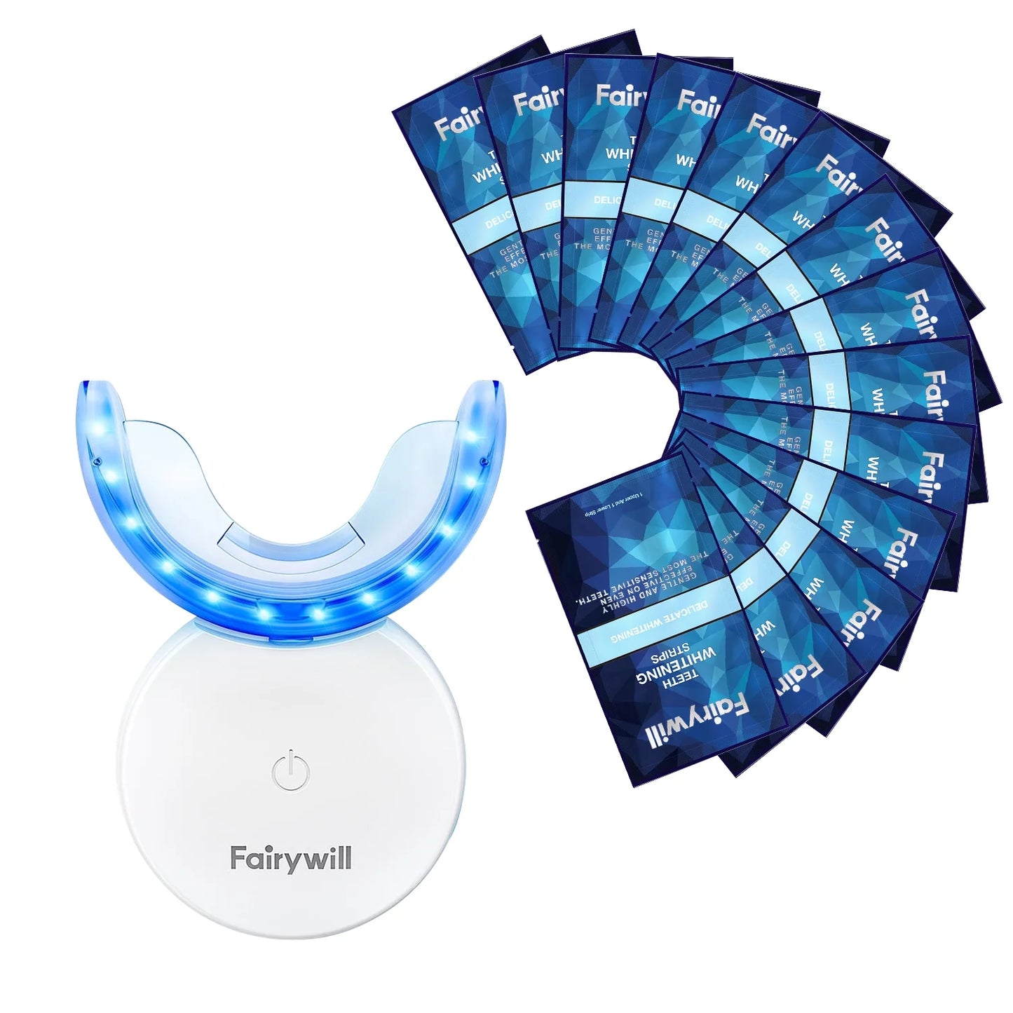 Portable LED Teeth Whitening Kit – Rechargeable Blue Light & 28 Sensitive-Friendly Whitening Strips