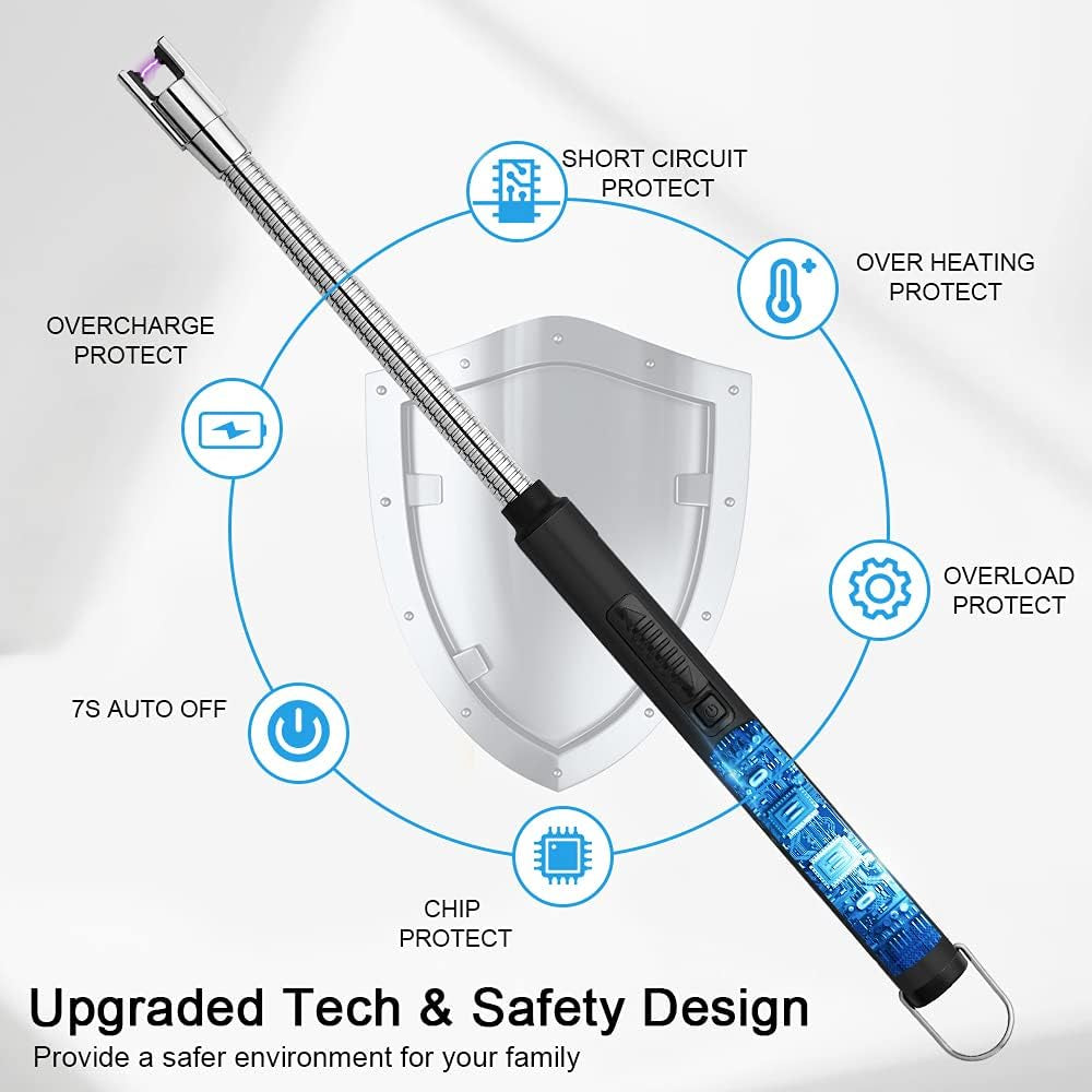 Rechargeable USB Electric Arc Lighter – Windproof Plasma Candle & BBQ Lighter (Black)