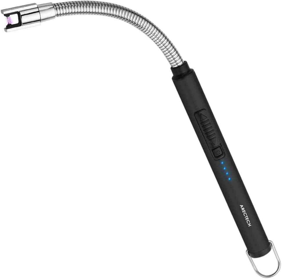 Rechargeable USB Electric Arc Lighter – Windproof Plasma Candle & BBQ Lighter (Black)