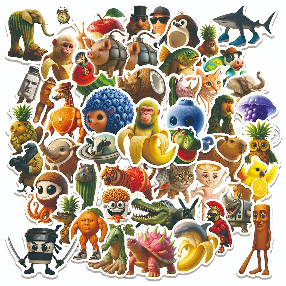 10/30/60pcs Brainrot Meme Animal Stickers – Funny Cartoon Waterproof Decals for Laptop, Phone, Car & More