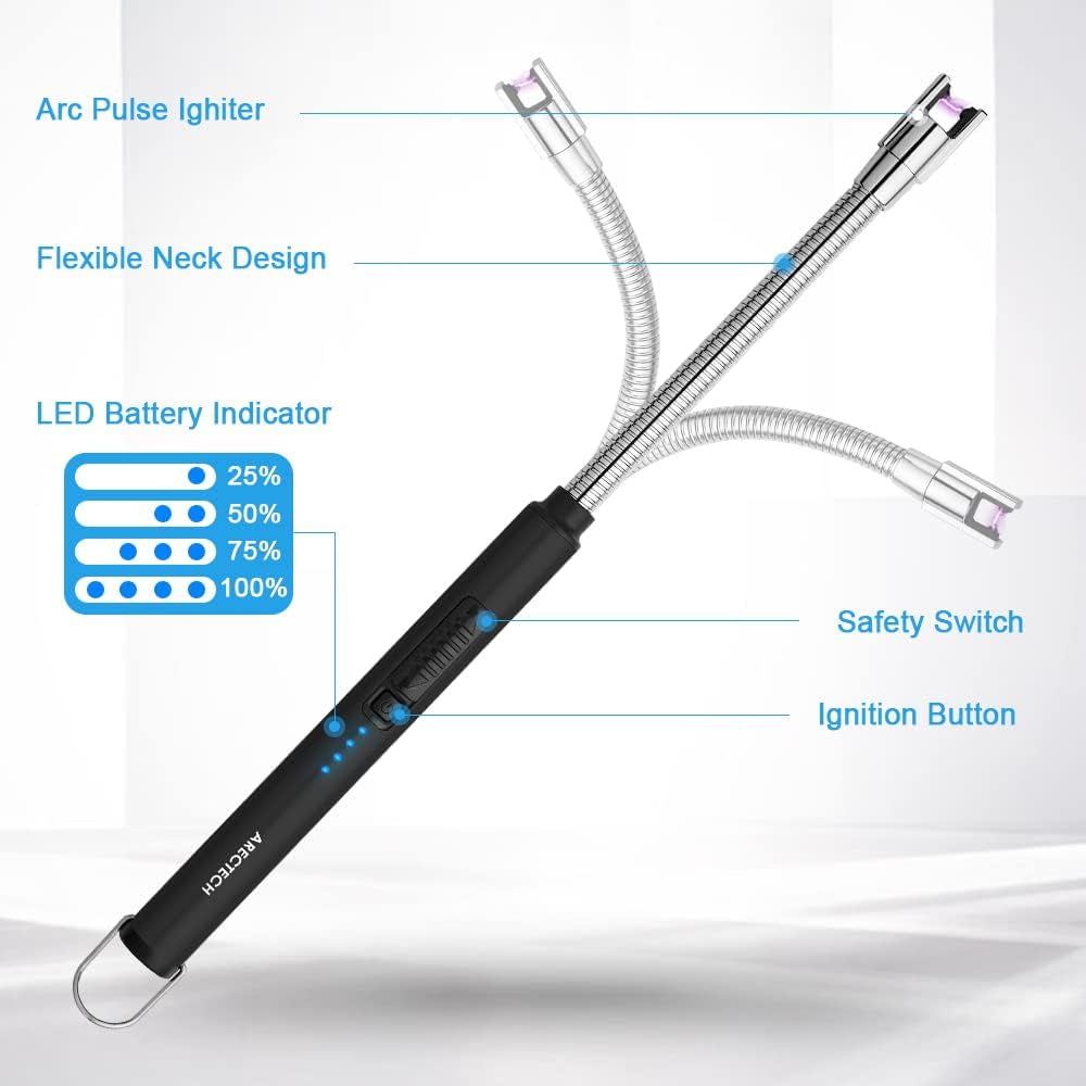 Rechargeable USB Electric Arc Lighter – Windproof Plasma Candle & BBQ Lighter (Black)