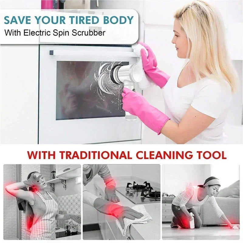 Electric Spin Scrubber – Cordless Cleaning Brush with 5 Replaceable Heads