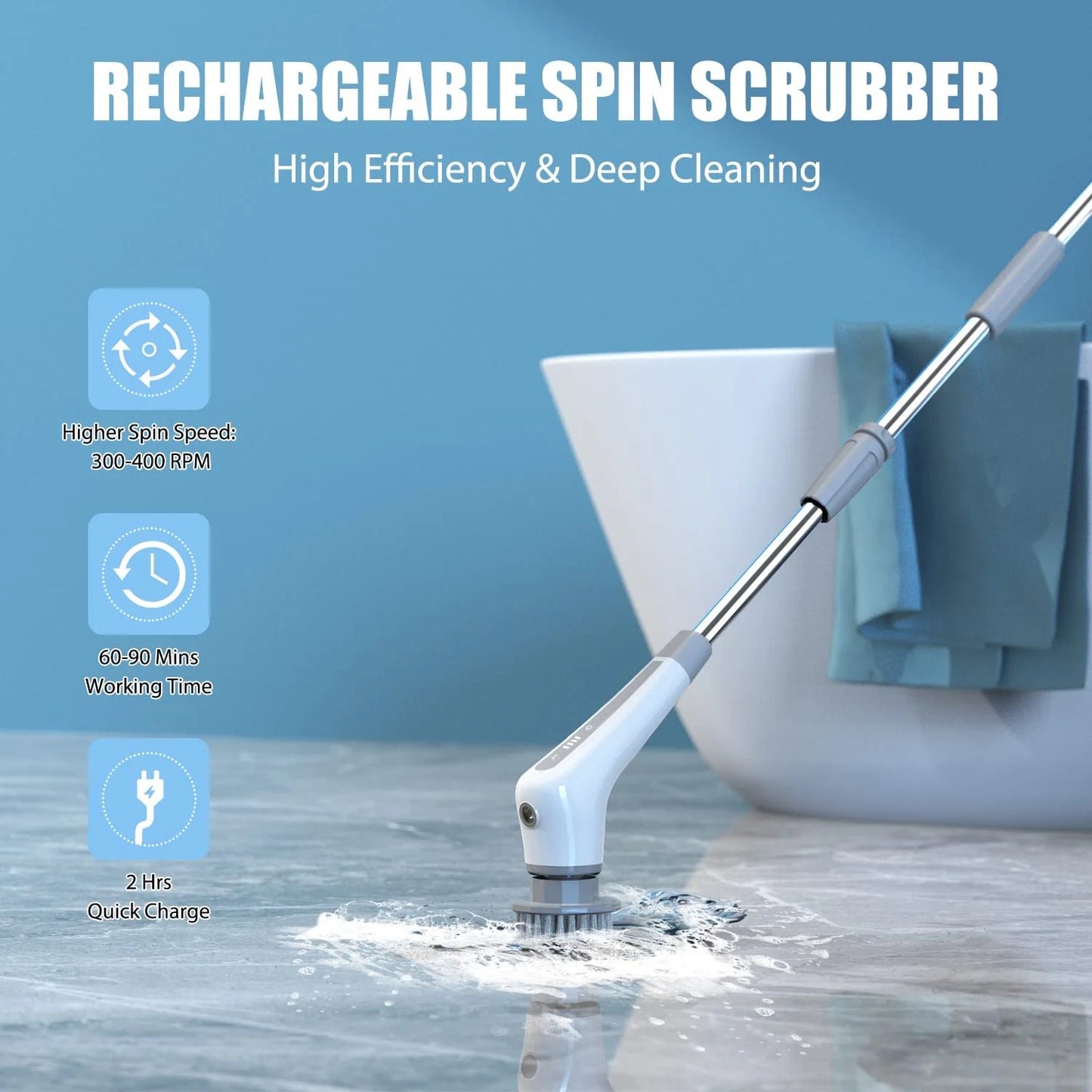 Electric Spin Scrubber – Cordless Shower & Floor Cleaner with 48" Extendable Handle