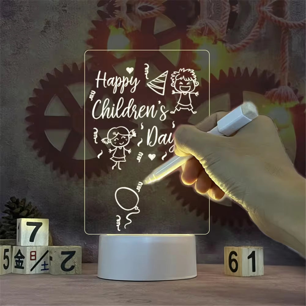 LED Message Board Night Light β USB Acrylic Lamp with Erasable Writing Surface