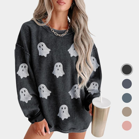 Women’s Halloween Ghost Crew Neck Sweatshirt – Cozy Loose Fit