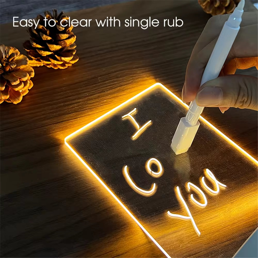LED Message Board Night Light – USB Acrylic Lamp with Erasable Writing Surface