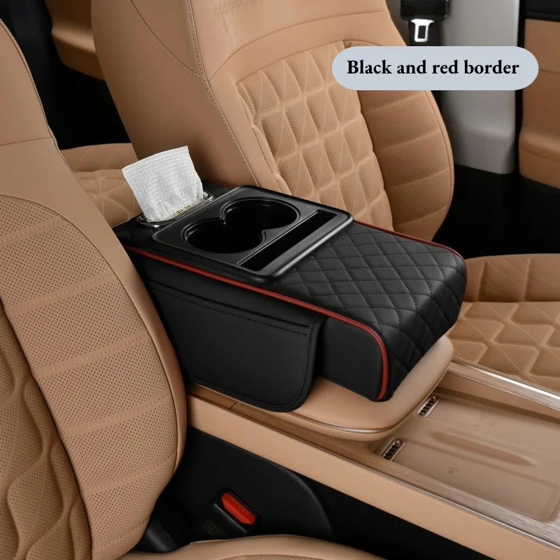 Auto Center Console Armrest Cushion with 2 Cup Holders – Heightening Pad & Pillow Cover for All Seasons