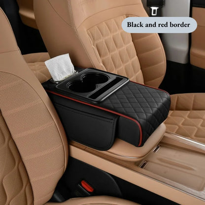 Auto Center Console Armrest Cushion with 2 Cup Holders – Heightening Pad & Pillow Cover for All Seasons