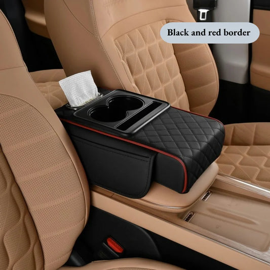 Auto Center Console Armrest Cushion with 2 Cup Holders – Heightening Pad & Pillow Cover for All Seasons