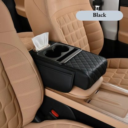 Auto Center Console Armrest Cushion with 2 Cup Holders – Heightening Pad & Pillow Cover for All Seasons