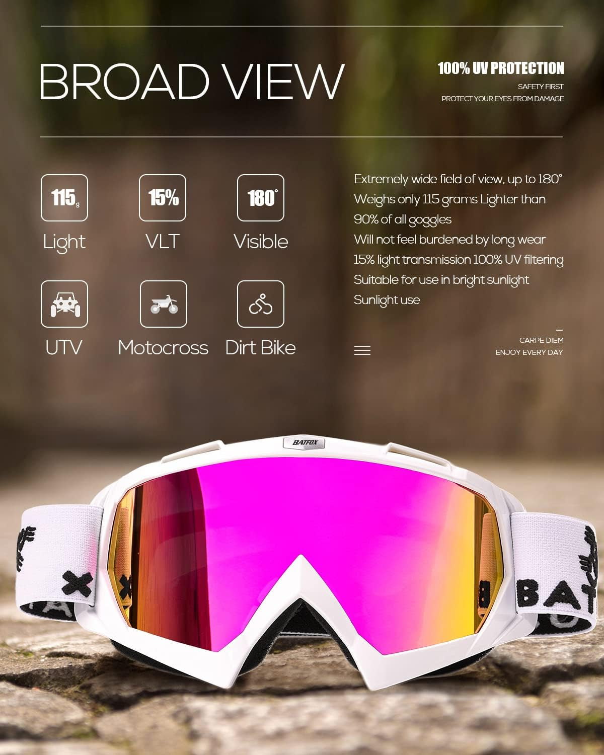 Motocross & ATV Riding Goggles – UV400 Dust-Proof, Anti-Slip Strap
