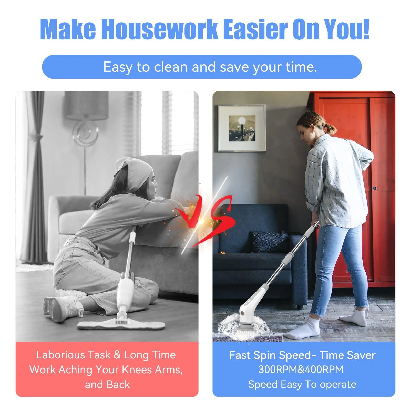 Electric Spin Scrubber – Cordless Shower & Floor Cleaner with 48" Extendable Handle