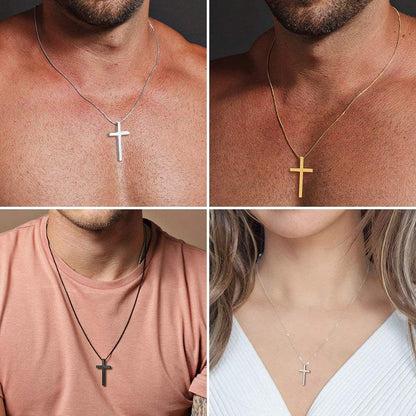 Men’s Stainless Steel Cross Pendant Necklace – Silver, Black & Gold with Box Chain (20 Inch)