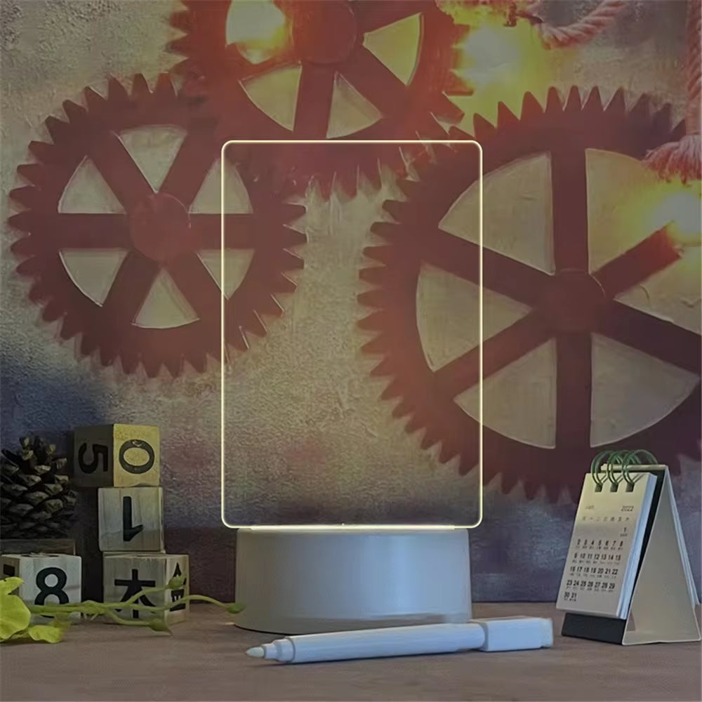 LED Message Board Night Light – USB Acrylic Lamp with Erasable Writing Surface
