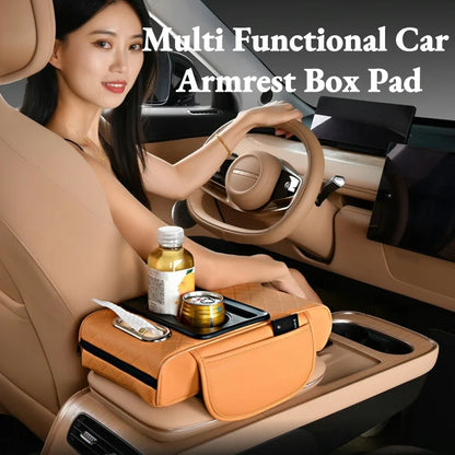 Auto Center Console Armrest Cushion with 2 Cup Holders – Heightening Pad & Pillow Cover for All Seasons