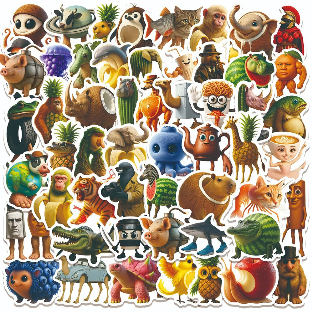 10/30/60pcs Brainrot Meme Animal Stickers – Funny Cartoon Waterproof Decals for Laptop, Phone, Car & More