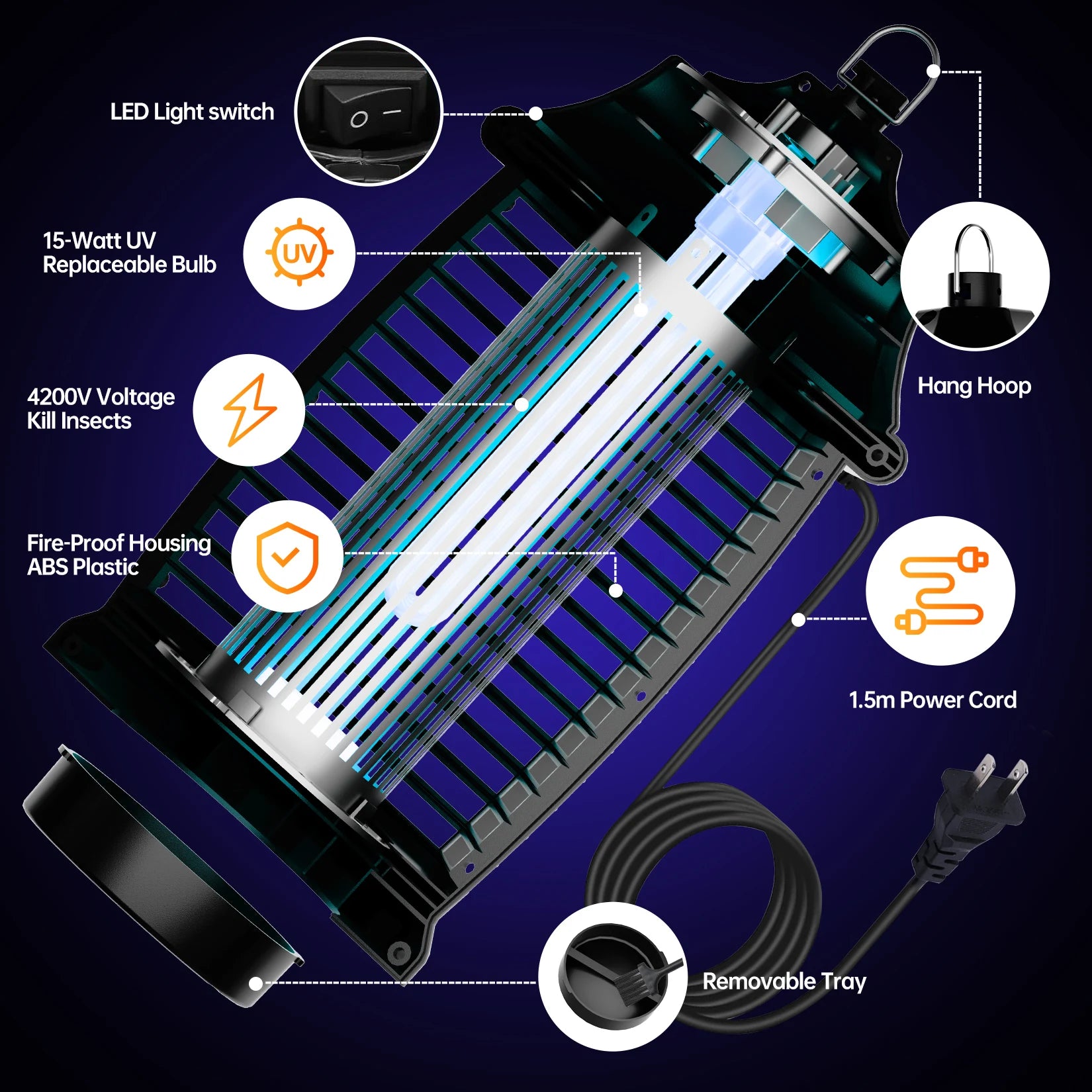Electric Bug Zapper – Indoor & Outdoor Insect Killer, Waterproof Mosquito & Fly Trap