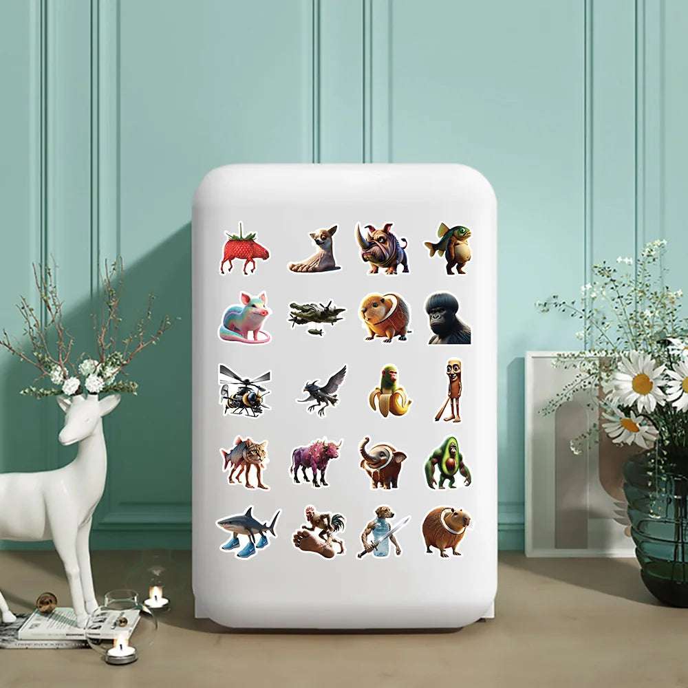 50pcs Abstract Animal Stickers – Brainrot Animals Pack for Luggage, Phone, Guitar, Laptop & More