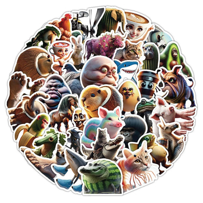 50pcs Abstract Animal Stickers – Brainrot Animals Pack for Luggage, Phone, Guitar, Laptop & More