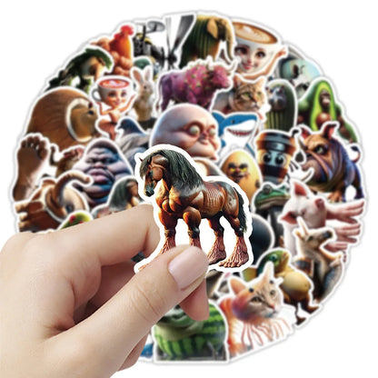50pcs Abstract Animal Stickers – Brainrot Animals Pack for Luggage, Phone, Guitar, Laptop & More