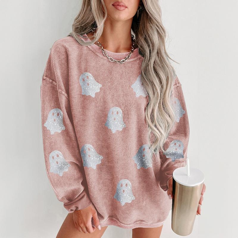 Women’s Halloween Ghost Crew Neck Sweatshirt – Cozy Loose Fit