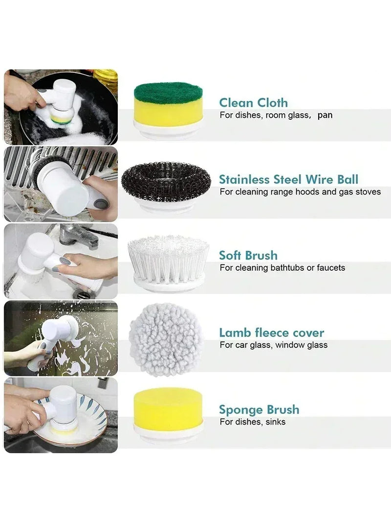 Electric Spin Scrubber – Cordless Cleaning Brush with 5 Replaceable Heads