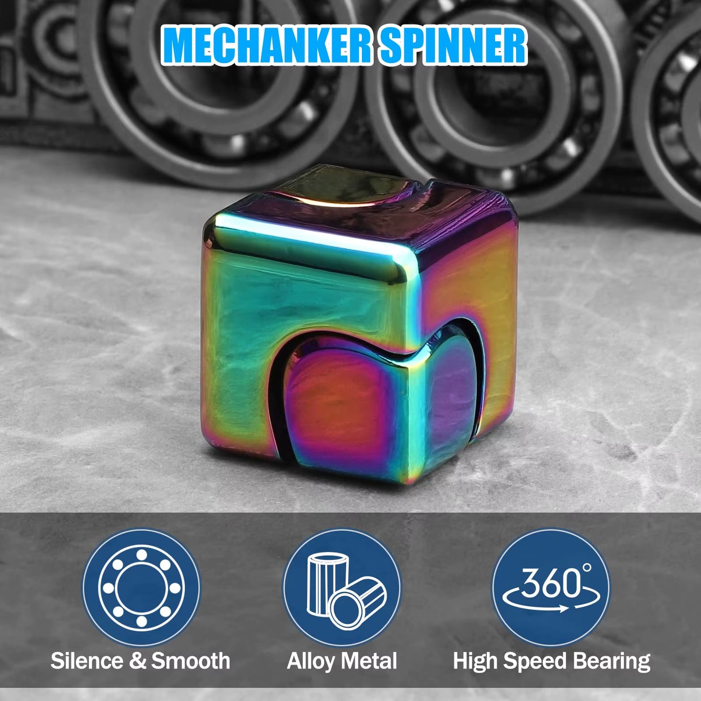 Metal Cube Spinner Fidget Toy – 3D Puzzle Gyro Gear Stress Relief Spinner for Kids & Adults