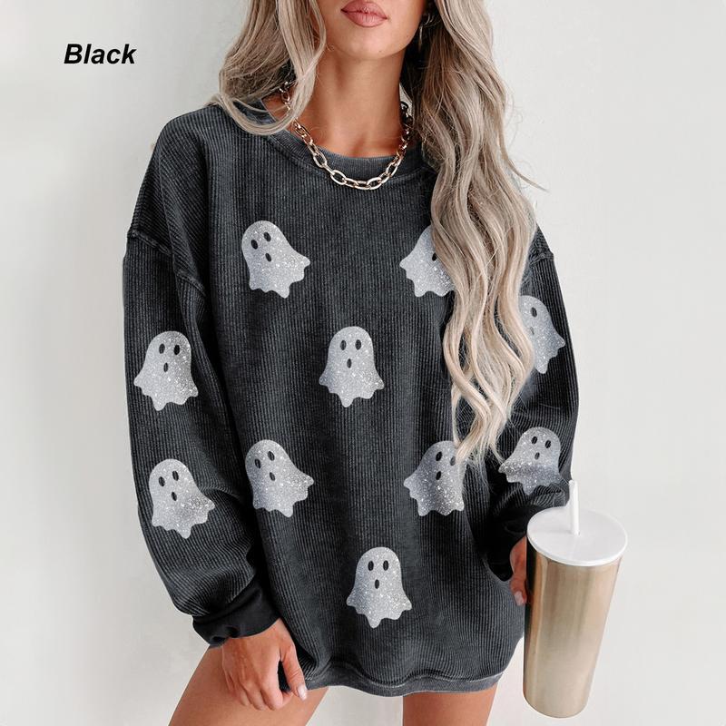 Women’s Halloween Ghost Crew Neck Sweatshirt – Cozy Loose Fit