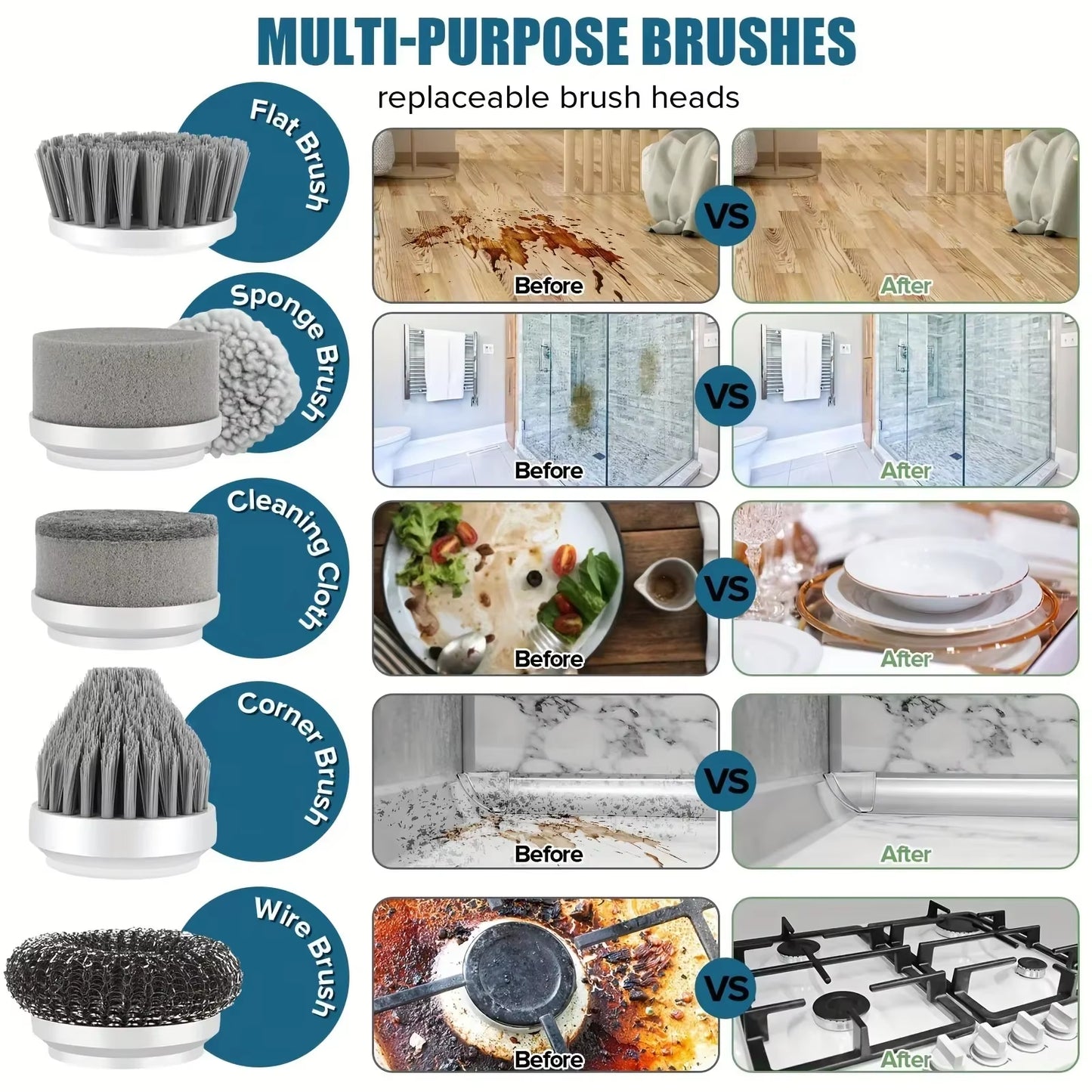 Electric Spin Scrubber – Cordless Cleaning Brush with 6 Replaceable Heads