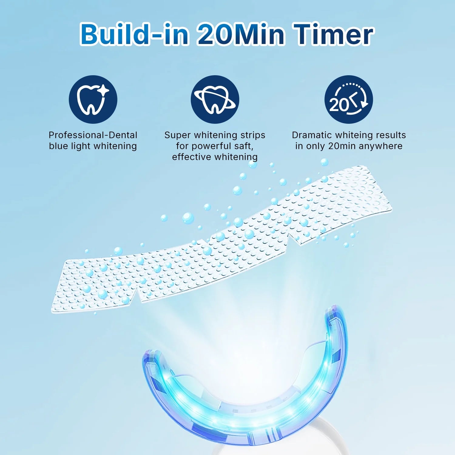 Portable LED Teeth Whitening Kit – Rechargeable Blue Light & 28 Sensitive-Friendly Whitening Strips
